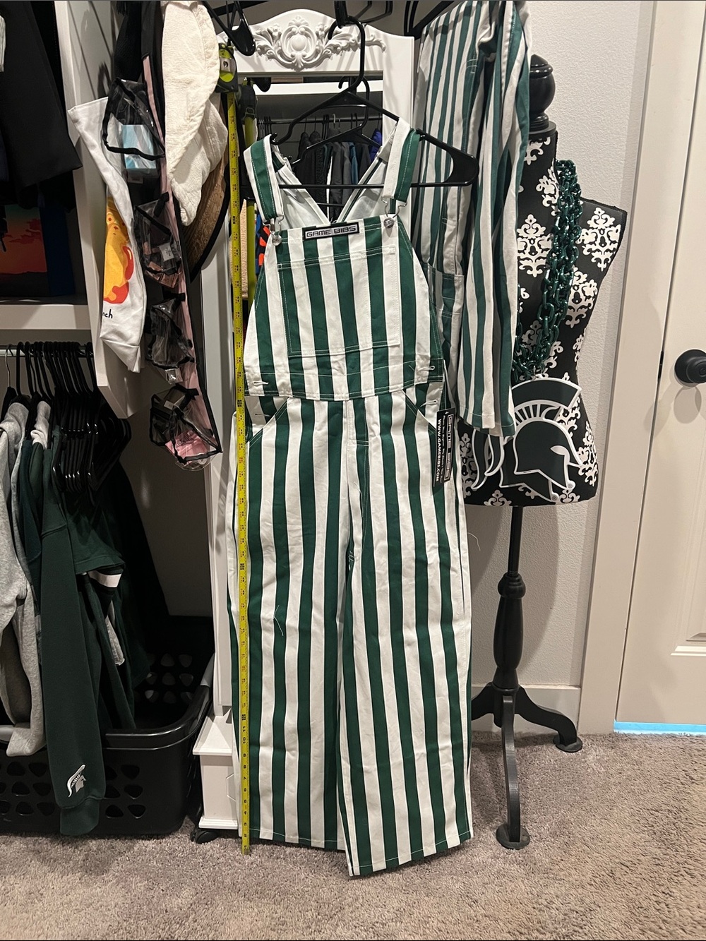 NWT Game Bibs: Striped Green & White Wide-Leg Overalls Dress